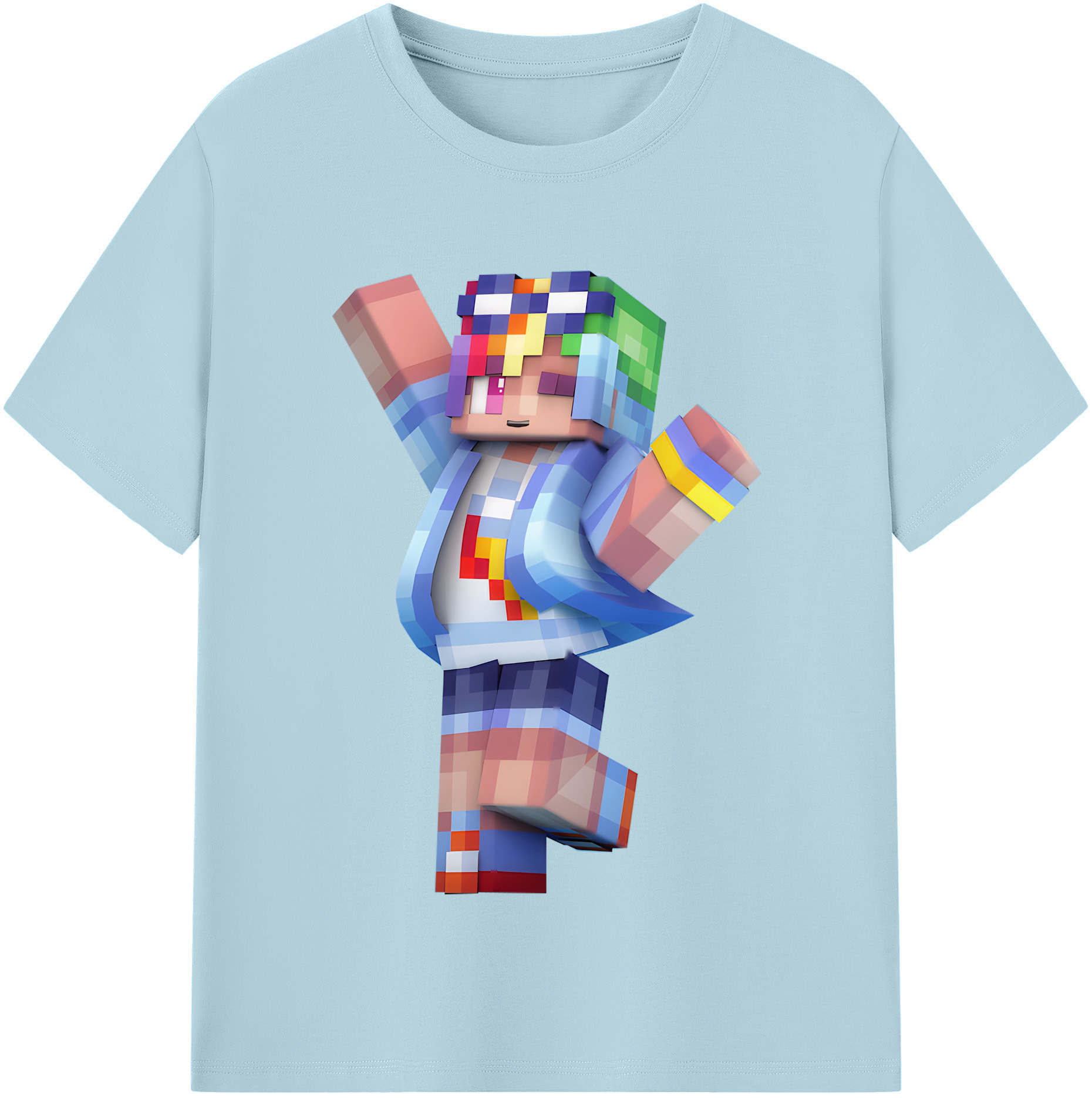 （画像用） マインクラフト ブロックの世界 Minecraft MC Block world 綿100％半袖Tシャツ（フロントプリント）